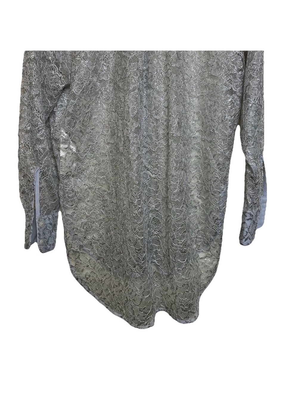 By Anthropologie Metallic Lace Buttondown Shirt Sz XS GRAY Part Top Long Sleeve - Picture 11 of 14